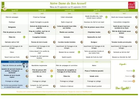Menu du 01.09 au 05.09