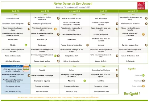 Menu du 06.10 au 10.10