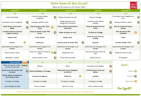 Menu du 06.10 au 10.10