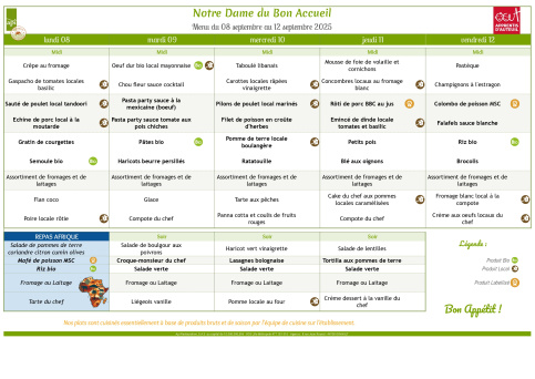 Menu du 08.09 au 12.09