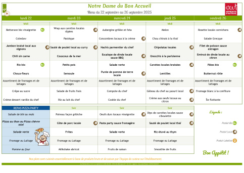 Menu du 22.09 au 26.09