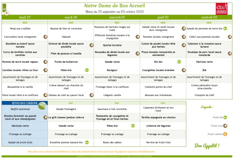 Menu du 29.09 au 03.10