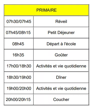 Emploi du temps IES primaires