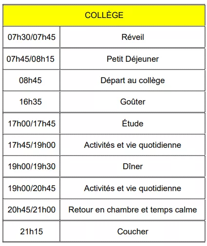 Emploi du temps IES Collège